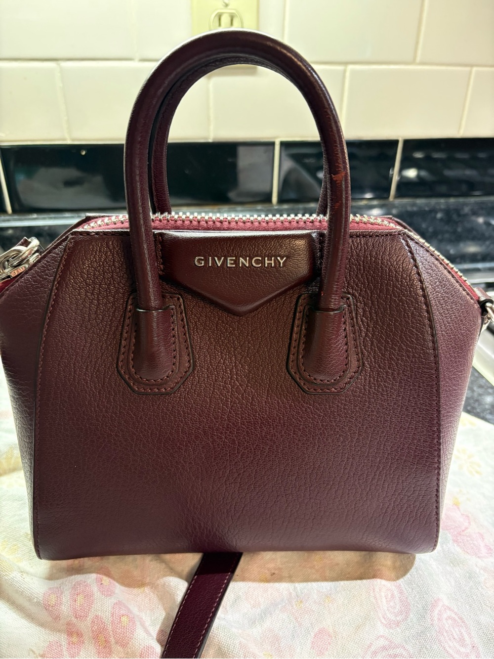 Givenchy Sugar Goatskin Mini Antigona Oxblood/Burgundy
